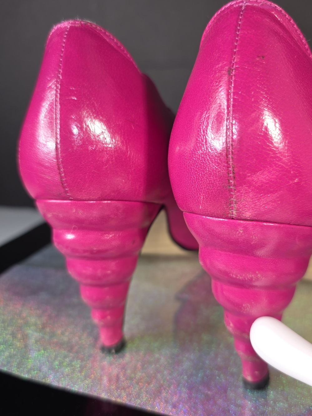 Proxy Vintage 80's Bright Pink Scalloped-Edge Sculpted Heel Women's Pumps Sz 8M - Picture 15 of 17